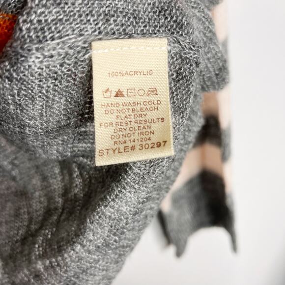 New Hem & Thread Large L Pink Orange Gray Striped Lightweight Sweater Crew Neck - Picture 9 of 10